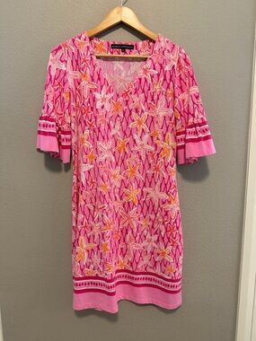 Barbara Erickson Pink Orange V-Neck Mini Dress M